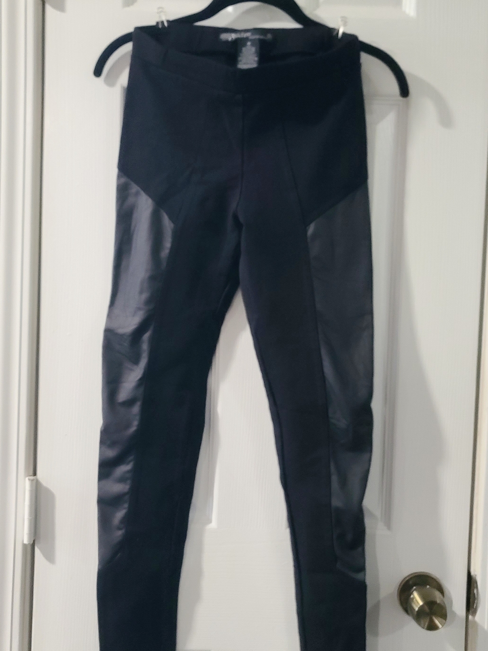 Ashley By 26 International Black Leggings with Faux-Leather Side Panels